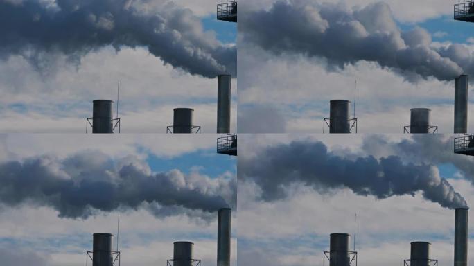 法国新阿基坦大区吉伦特比加诺斯造纸厂的烟雾和空气污染。