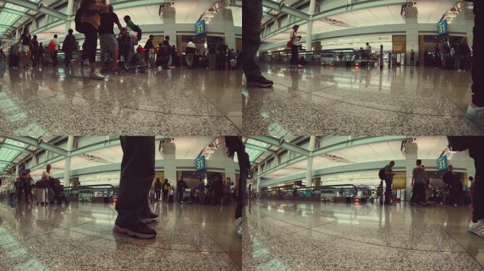 韩国仁川机场出发大厅旅客人群的场景时间流逝