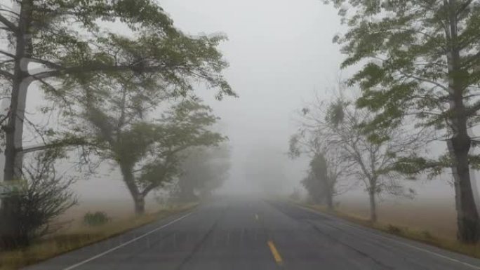 在雾蒙蒙的路上行驶。
