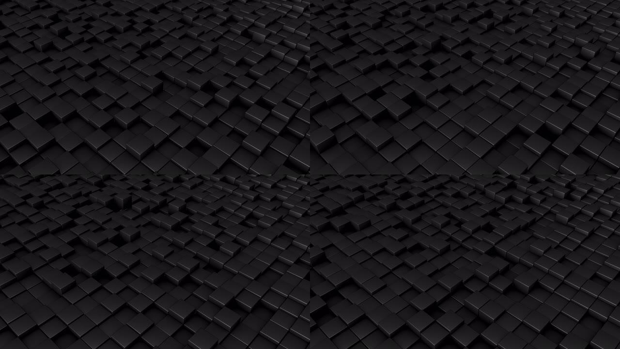 抽象黑色立方体背景动画的无缝循环。