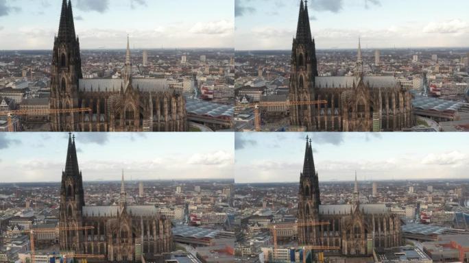 空中: 科隆大教堂天际线在美丽的晴天 [4K]