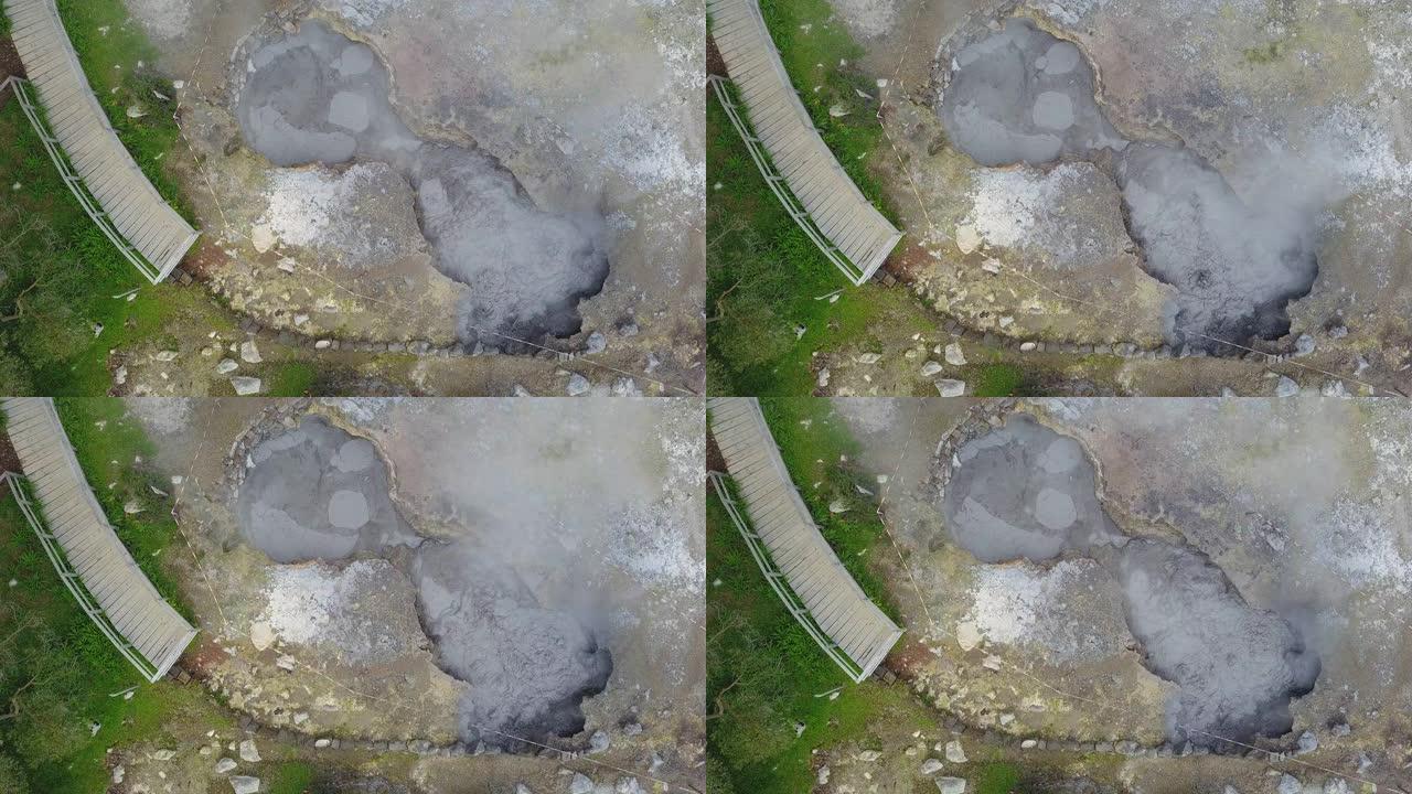 葡萄牙亚速尔群岛圣米格尔岛弗纳斯卡尔代拉斯喷气孔温泉的无人驾驶飞机鸟瞰图