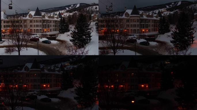 冬夜在蒙特朗布兰特滑雪胜地变黑