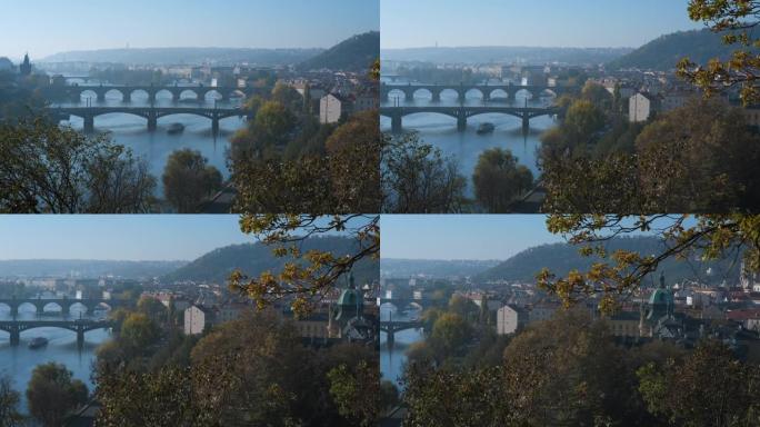 布拉格桥梁全景。布拉格桥梁全景欧洲小镇