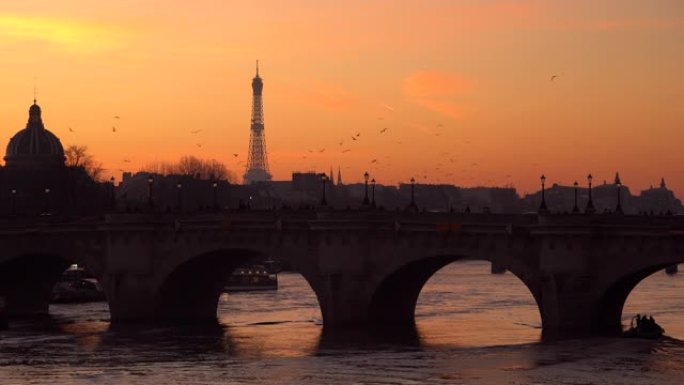 法国巴黎冬日日落的埃菲尔铁塔