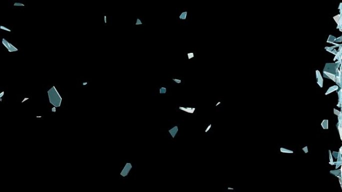 黑色背景上的蓝色碎玻璃破碎动画，3D渲染