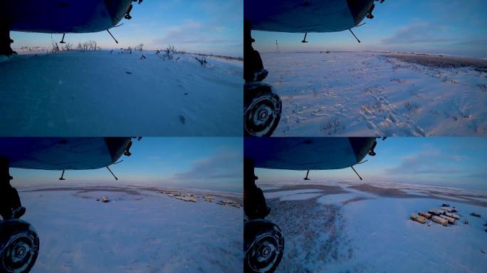 直升机从雪地起飞