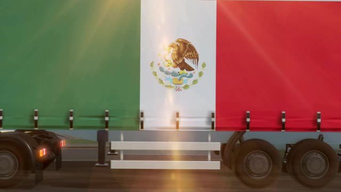 大型卡车侧面显示的墨西哥国旗