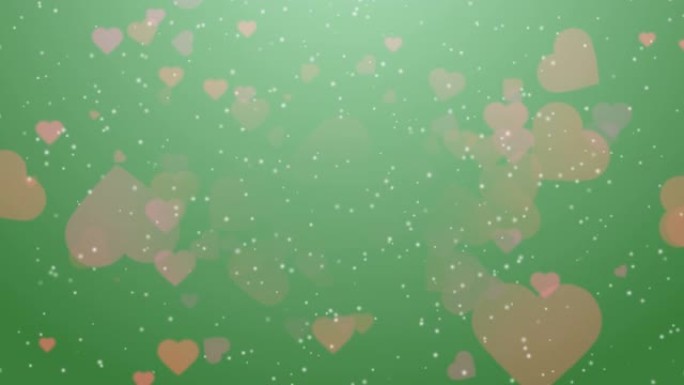 情人节抽象绿色背景与粉红色红色的心