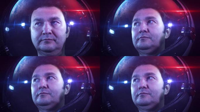 太空头盔中年轻男宇航员的肖像4k镜头