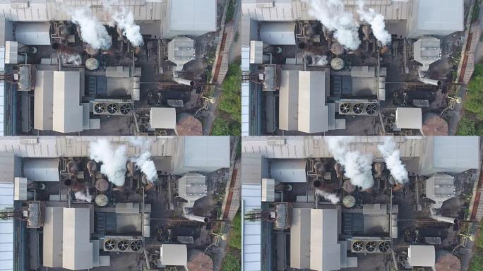工厂空气污染的头顶镜头，空中镜头