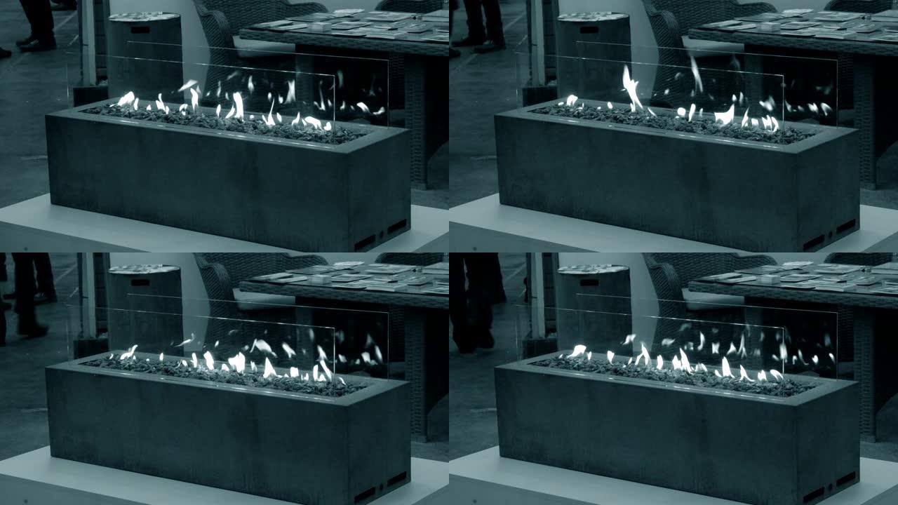 乙醇气体上的现代生物壁炉。智能生态