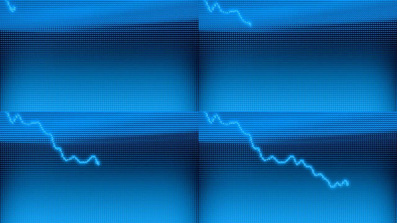 随着经济衰退或金融危机3d动画的出现，蓝色图表在图表上向下移动