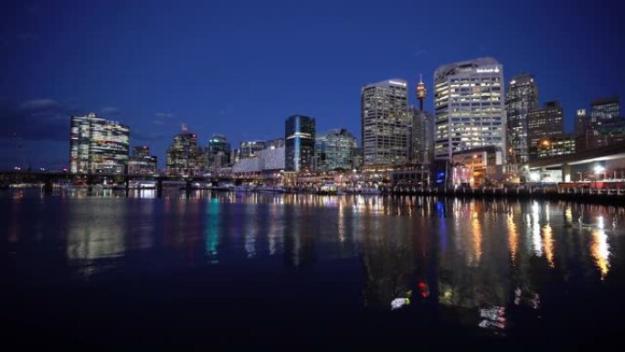 悉尼达令港夜景倒影澳大利亚4k视频