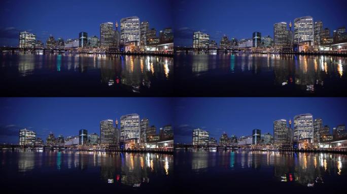 悉尼达令港夜景倒影澳大利亚4k视频