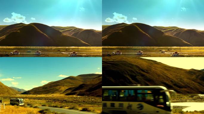 汽车行驶在西藏的公路上