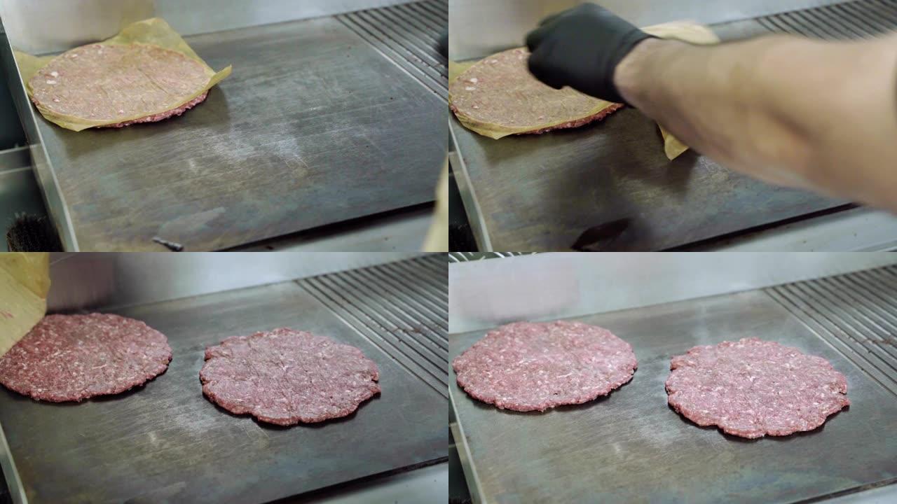 煮牛肉和猪排作为汉堡。