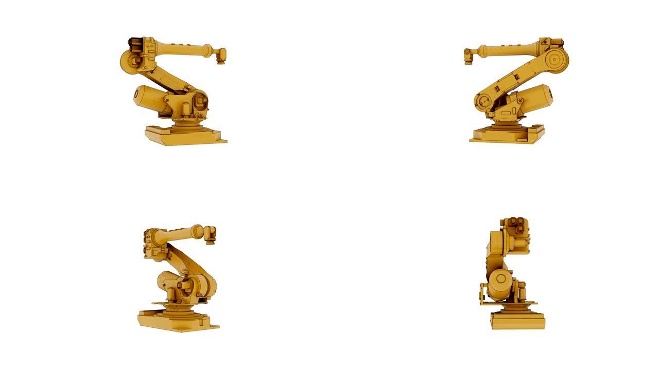 工业机器人的动画组装，循环视频