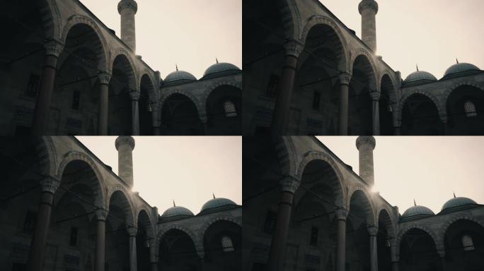 伊斯坦布尔苏莱曼清真寺的慢动作日落