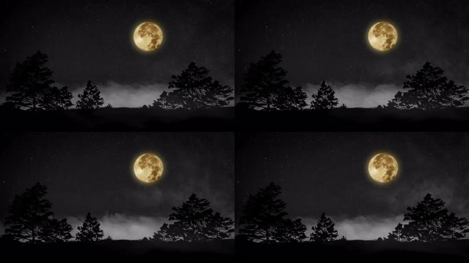 满月和朦胧之夜，4k视频