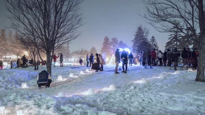 雪灯节冬天在晚上雪灯节