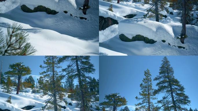 山里美丽的冬天。视频素材滑雪山峰美景冬季