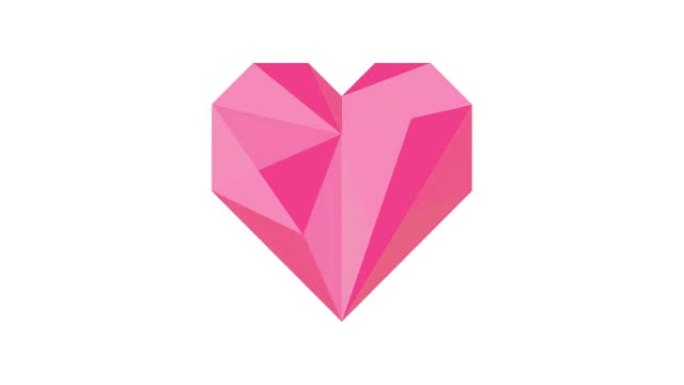 白色背景上的动画粉色多边形心，粉色心浪漫爱情情人节概念
