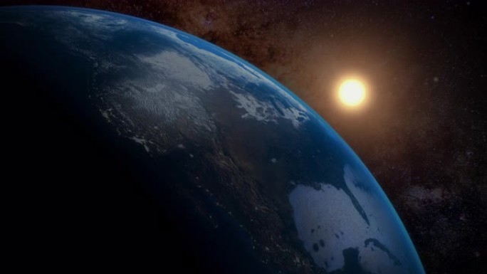 从北美、加拿大和中美洲上空的太空看日出，对着美丽的银河系。(美国国家航空航天局提供的一些元素)
