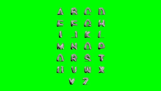 现代文字abc融化，绿色背景上的伟大设计。流动艺术。金属液体设计元素。4k