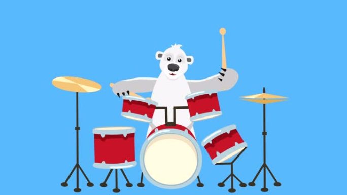 卡通北极熊平面人物打鼓动画与luma哑光