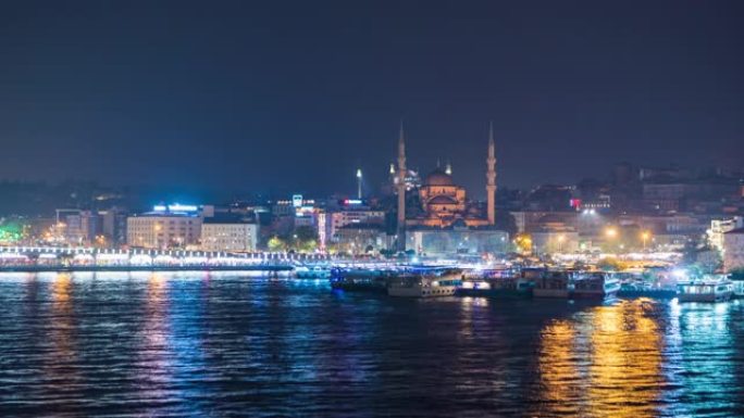 Timelapse night土耳其首都伊斯坦布尔市