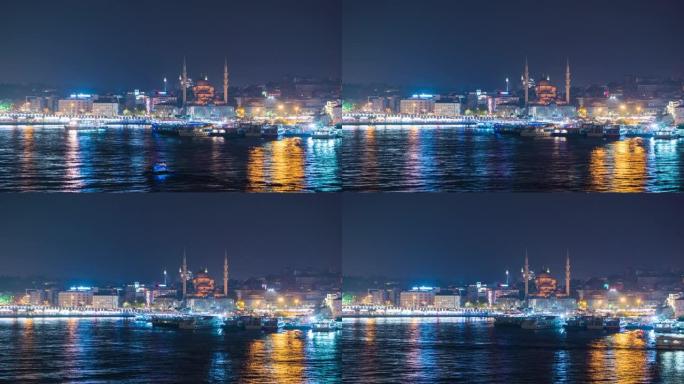 Timelapse night土耳其首都伊斯坦布尔市