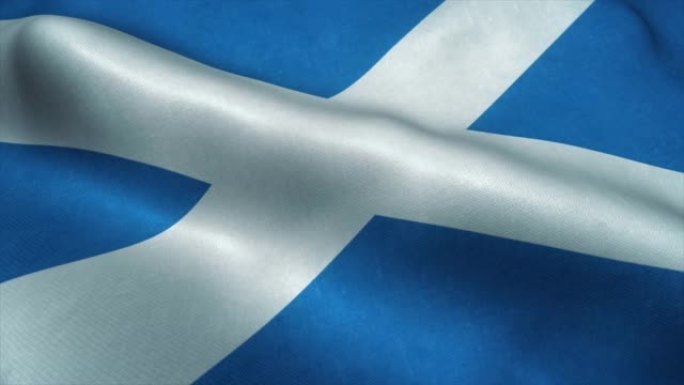 苏格兰国旗在风中挥舞。苏格兰国旗。苏格兰无缝循环动画的标志。4K