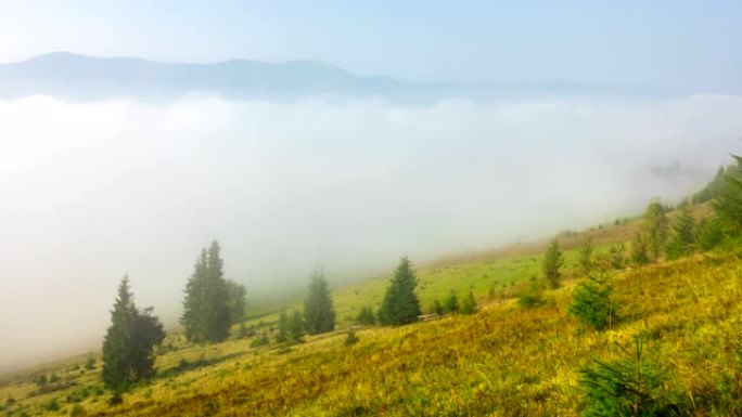 山里朦胧的早晨大地俯视云海白色云朵高空