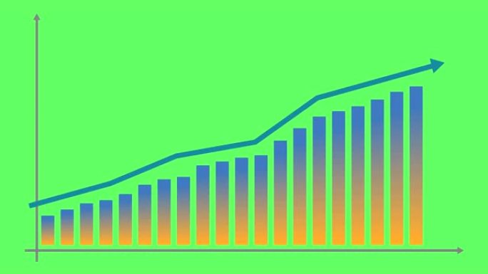 金融增长图与趋势线图经济增长条形图。矢量插图孤立在绿色背景上。
