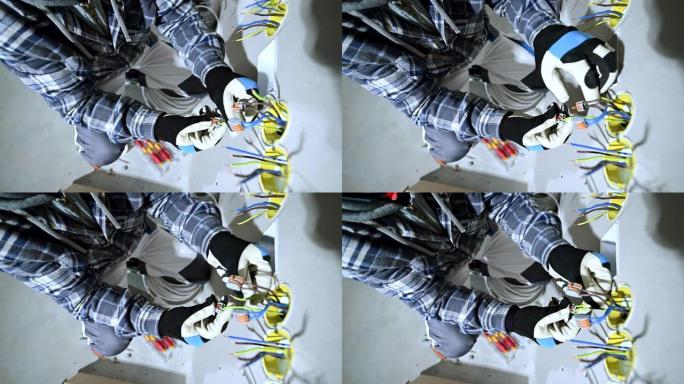 工人在建筑工地工作，焊线