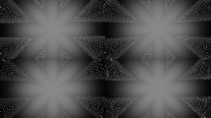 最小的六角形网格图案从中心看起来像花一样闪烁着黑白阴影。