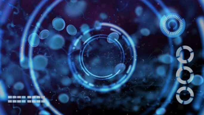3D血细胞颗粒，病毒爆发抗体疫苗医疗保健概念与HUD屏幕未来技术。