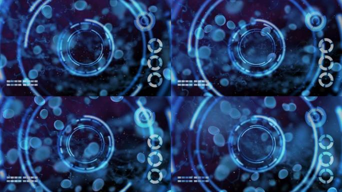 3D血细胞颗粒，病毒爆发抗体疫苗医疗保健概念与HUD屏幕未来技术。