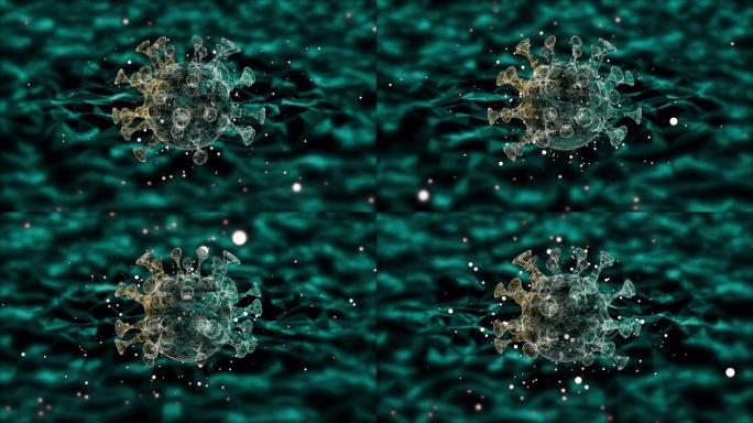 抗体攻击漂浮在抽象多边形绿色背景上的外来细胞或病毒。