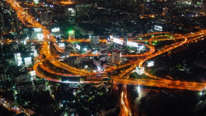 泰国曼谷市夜间高速公路的时间流逝