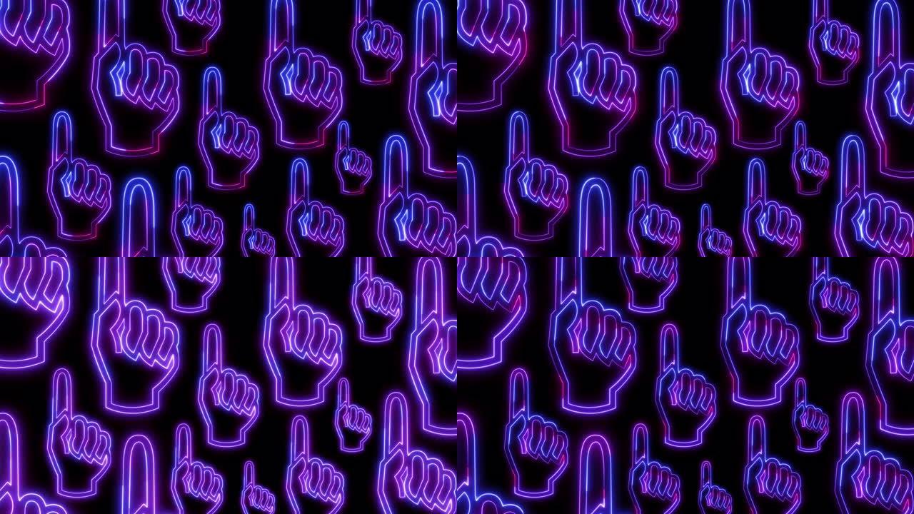instagram深色背景垂直背景上霓虹灯风格的人手手指
