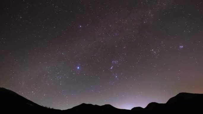 延时-北半球冬季夜空猎户座天狼星银河系