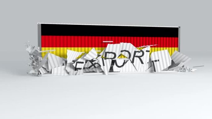 带有旗帜的德国集装箱落在标有“出口”的集装箱上