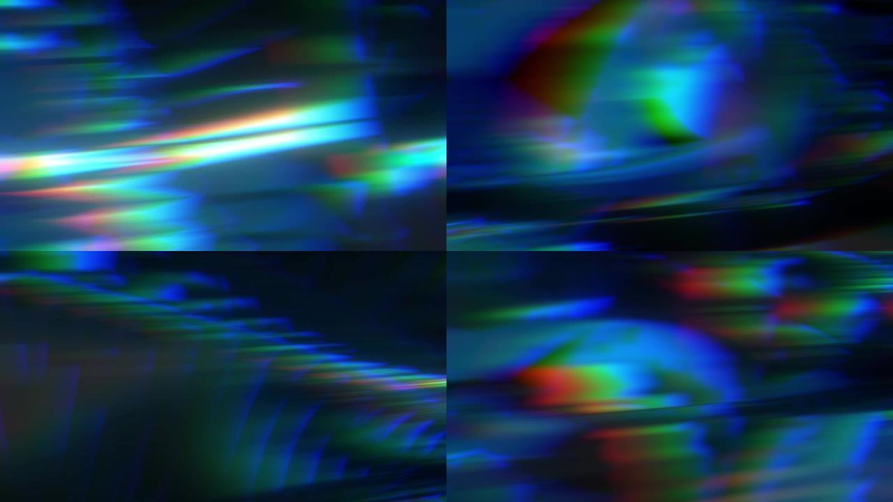 玻璃和水晶的像差和眩光形式的抽象动态蓝色背景，3d渲染