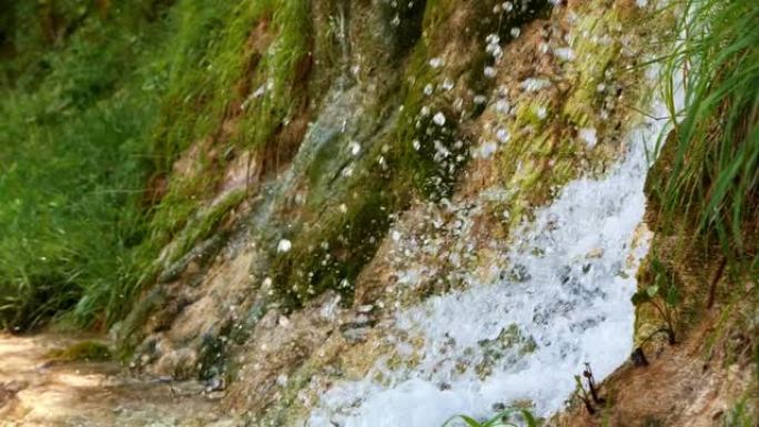 瀑布附近的宏细节视频，意大利山拍摄超慢动作，视频高清