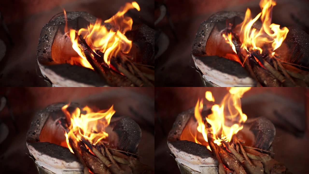 炉子或木炭炉子上的铜火