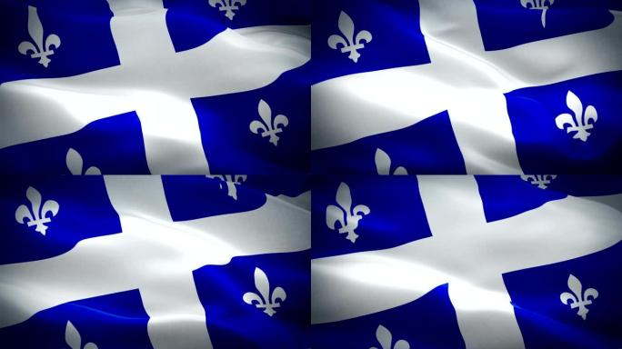 魁北克旗视频在风中飘扬。现实的省旗背景。‎蒙特利尔魁北克旗循环特写1080p全高清1920X1080