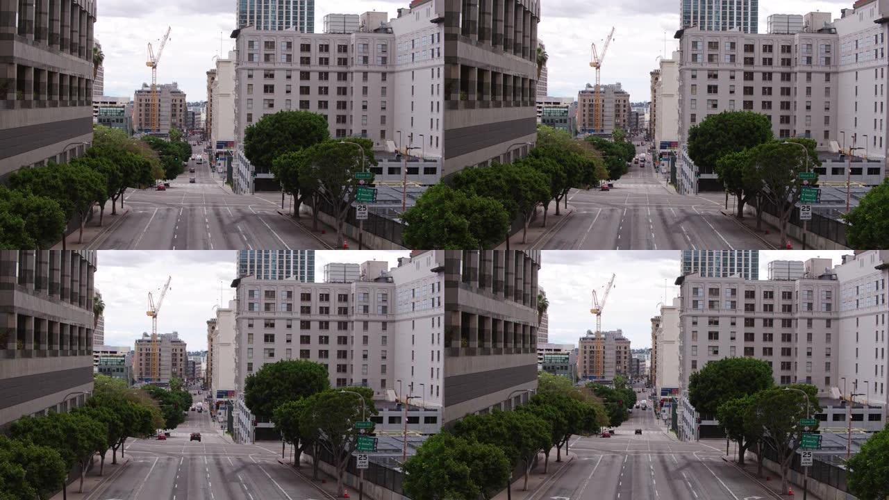 新型冠状病毒肺炎大流行期间洛杉矶市中心的空荡荡的街道