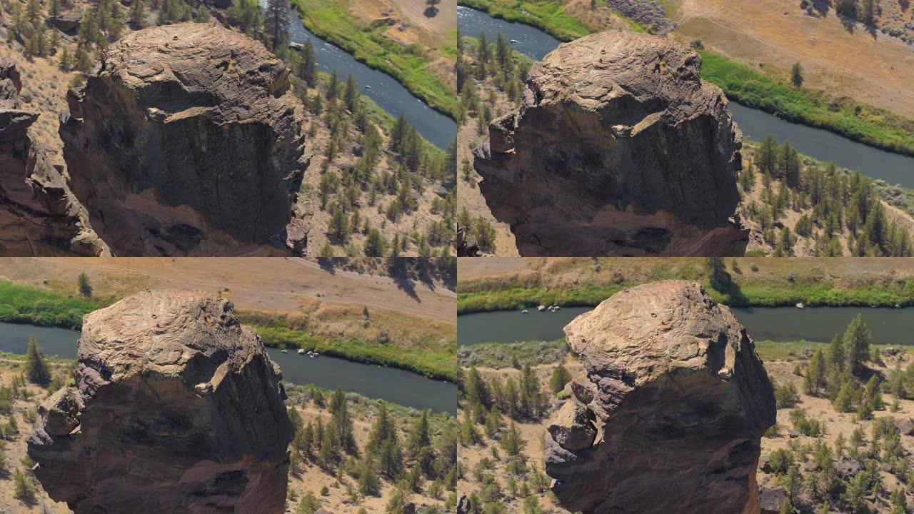 俄勒冈州空中v18鸟眼特写镜头在史密斯岩石公园的猴子脸周围低空飞行
